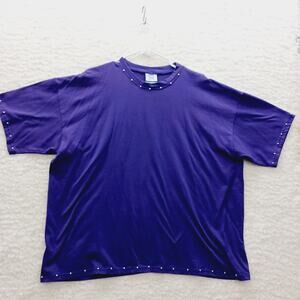 T-Shirt Women Top Purple Silver Studs Y2K Streetwear Soft Grunge Bold USA Sz 3X